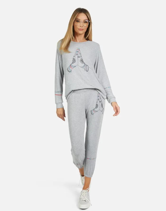 Alana Prayer Hands Heather Grey Women039s Lauren Moshi Crop Sweatpants