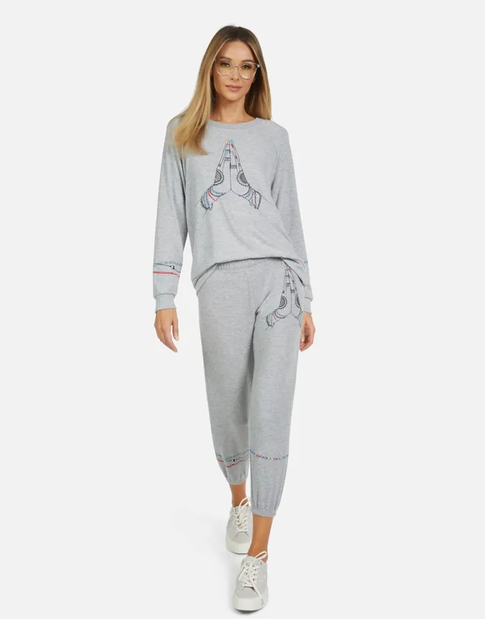 Alana Prayer Hands Heather Grey Women039s Lauren Moshi Crop Sweatpants