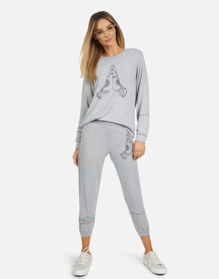 Alana Prayer Hands Heather Grey Women039s Lauren Moshi Crop Sweatpants
