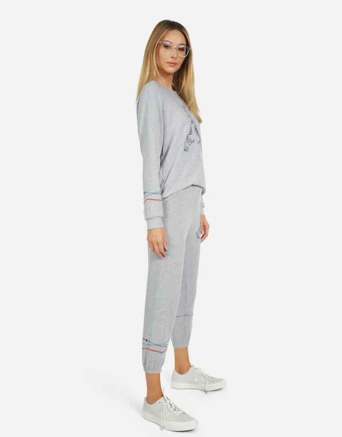 Alana Prayer Hands Heather Grey Women039s Lauren Moshi Crop Sweatpants