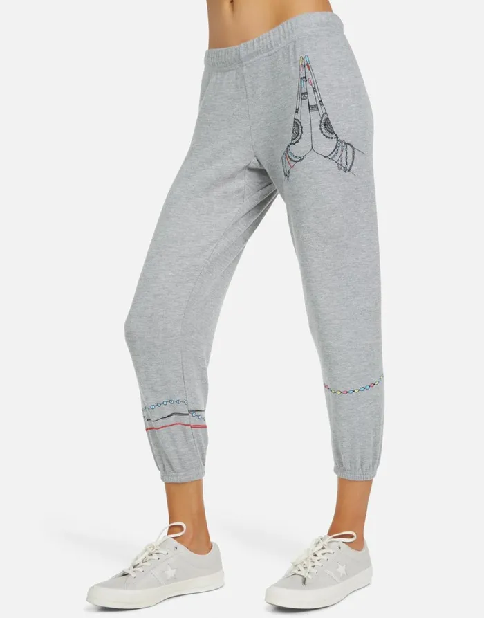 Alana Prayer Hands Heather Grey Women039s Lauren Moshi Crop Sweatpants