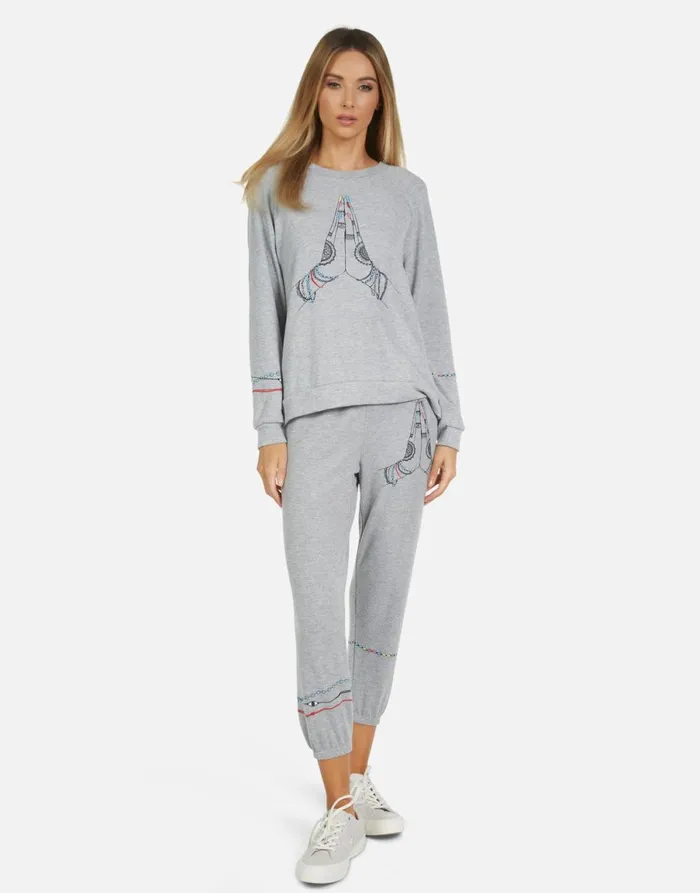 Alana Prayer Hands Heather Grey Women039s Lauren Moshi Crop Sweatpants