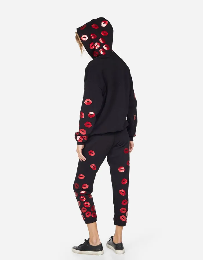 Alana Red Foil Scattered Lips Black Women039s Lauren Moshi Crop Sweatpants
