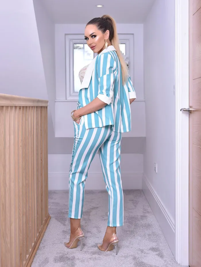 Alison Green Stripe Paper Bag Pocket Belted Trousers Women Missfiga Trousers