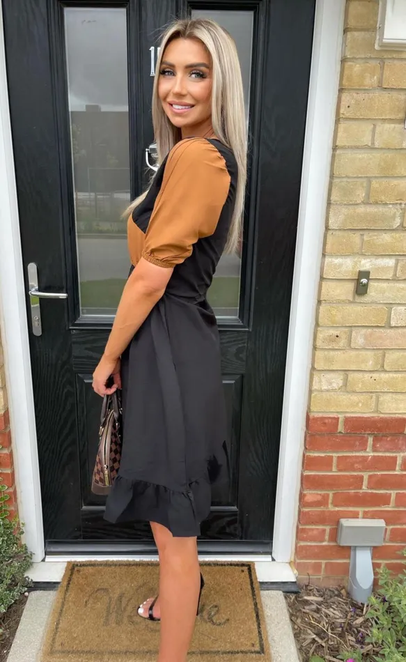 Aliya Black and Rust Colour Block Short Sleeve Shift Dress Women Missfiga Skater Dresses
