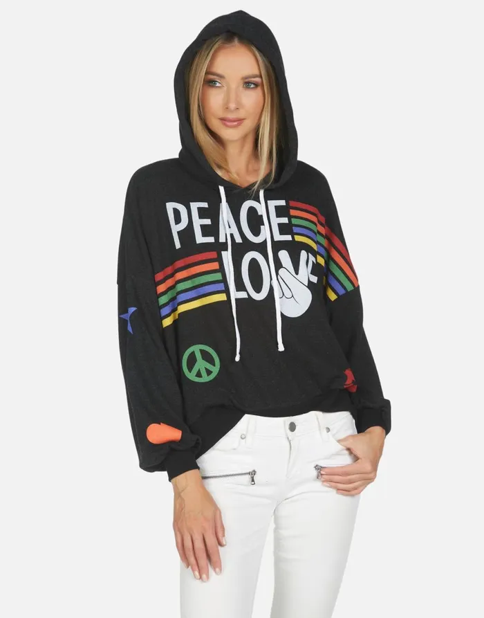 Anissa Peace Love Stripe Black Women039s Lauren Moshi Hoodies
