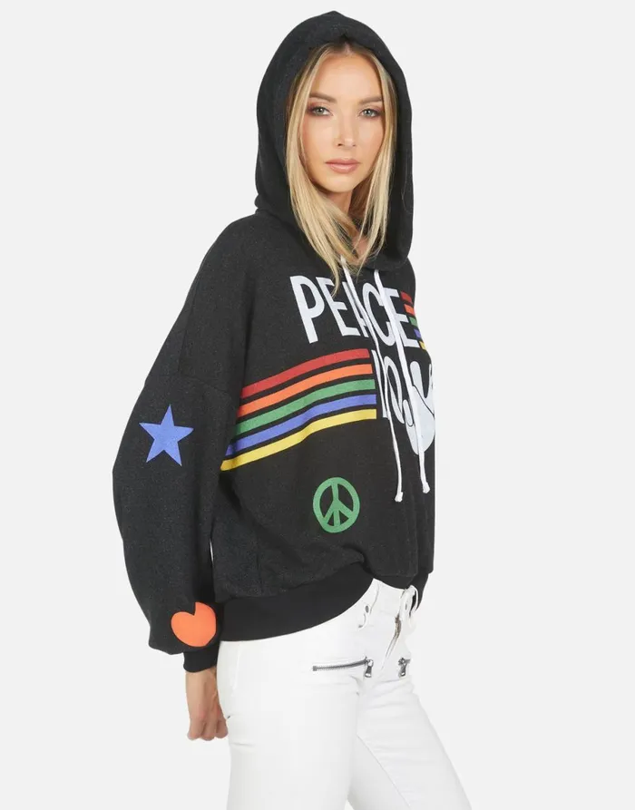 Anissa Peace Love Stripe Black Women039s Lauren Moshi Hoodies