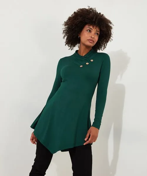 Apparel All New Button Jersey Tunic Forest Green Tops Tunics and Blouses Joebrowns