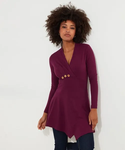 Apparel Button Detail Jersey Tunic Top Berry Tops Tunics and Blouses Joebrowns