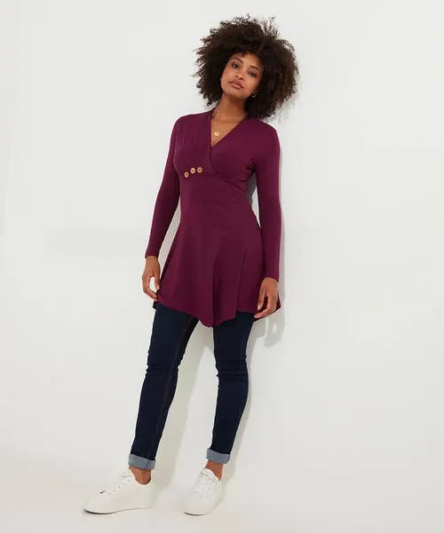 Apparel Button Detail Jersey Tunic Top Berry Tops Tunics and Blouses Joebrowns
