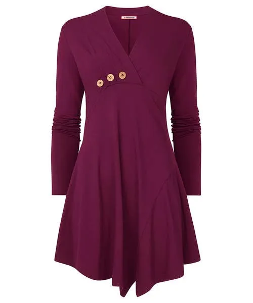 Apparel Button Detail Jersey Tunic Top Berry Tops Tunics and Blouses Joebrowns