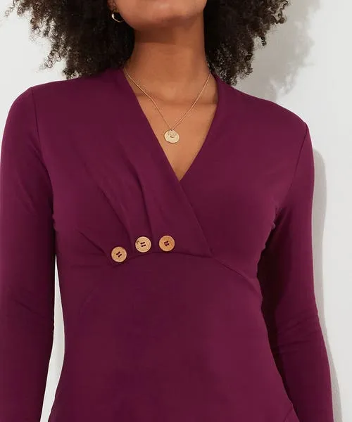 Apparel Button Detail Jersey Tunic Top Berry Tops Tunics and Blouses Joebrowns