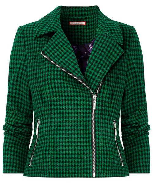Apparel Coats and Jackets Joebrowns Meg Dogstooth Biker Jacket Green