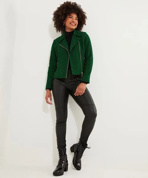 Apparel Coats and Jackets Joebrowns Meg Dogstooth Biker Jacket Green