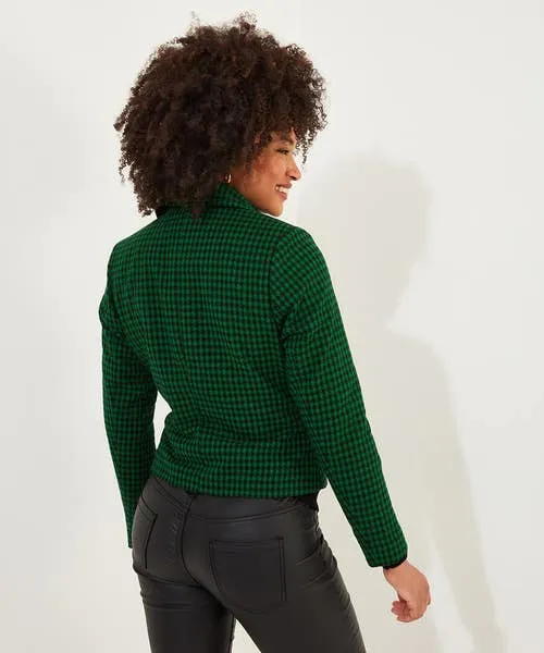 Apparel Coats and Jackets Joebrowns Meg Dogstooth Biker Jacket Green