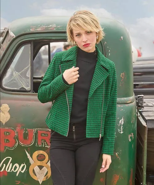 Apparel Coats and Jackets Joebrowns Meg Dogstooth Biker Jacket Green