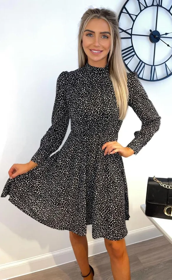 Asreen Printed High Neck Skater Dress Women Missfiga Skater Dresses
