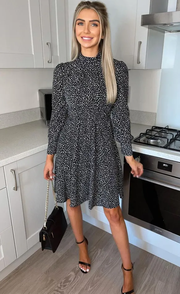Asreen Printed High Neck Skater Dress Women Missfiga Skater Dresses