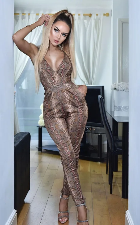 Bachani Wrap Jumpsuit Brown Snake Print Women Missfiga Jumpsuits