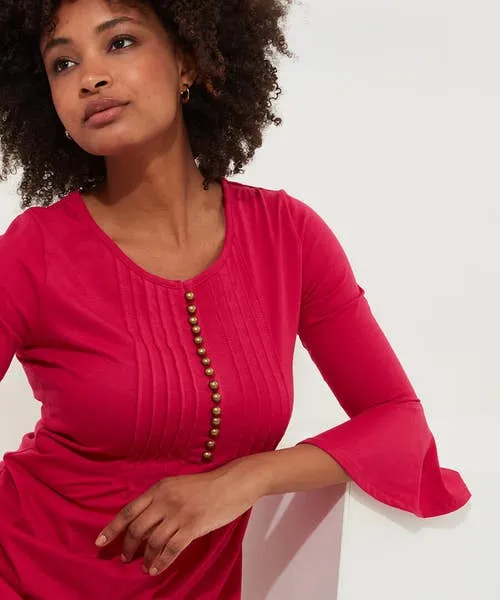 Beautiful Button Longline Jersey Top Pink Tops Tunics and Blouses Joebrowns Apparel