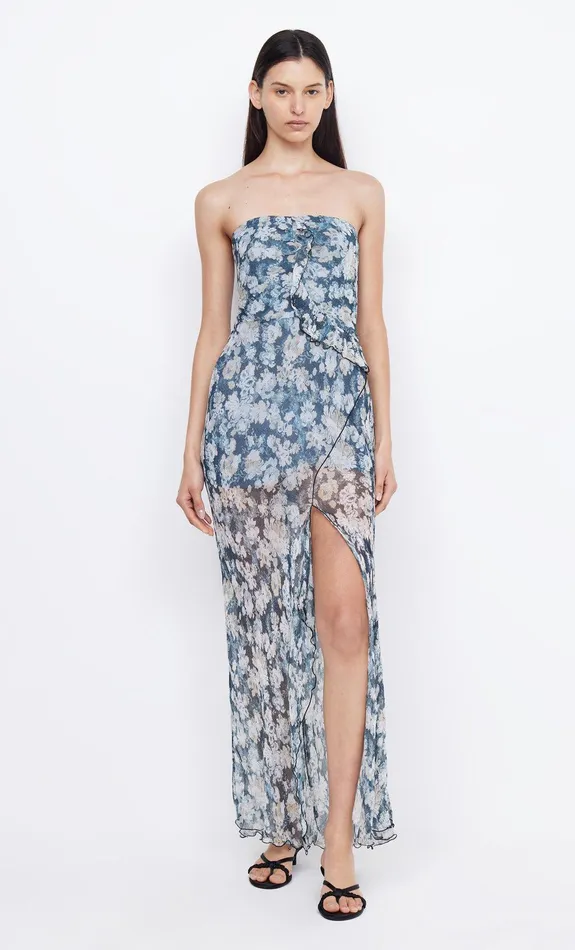 Bec Bridge Prom Dresses Women OPAL STRAPLESS MAXI DRESS 8211 DENIM FLORAL