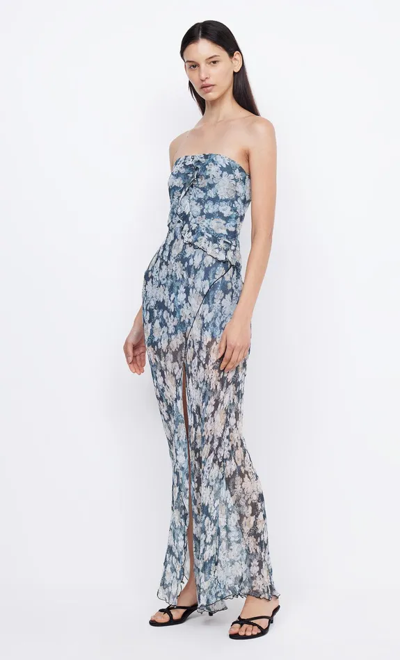 Bec Bridge Prom Dresses Women OPAL STRAPLESS MAXI DRESS 8211 DENIM FLORAL