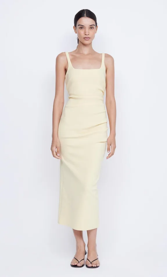 Bec Bridge Wedding Guest Women KARINA TUCK MIDI DRESS 8211 BUTTER YELLOW