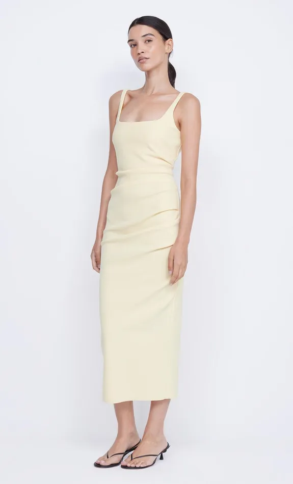 Bec Bridge Wedding Guest Women KARINA TUCK MIDI DRESS 8211 BUTTER YELLOW
