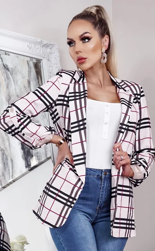 Beige Check Collared Blazer Women Missfiga CoatsJackets
