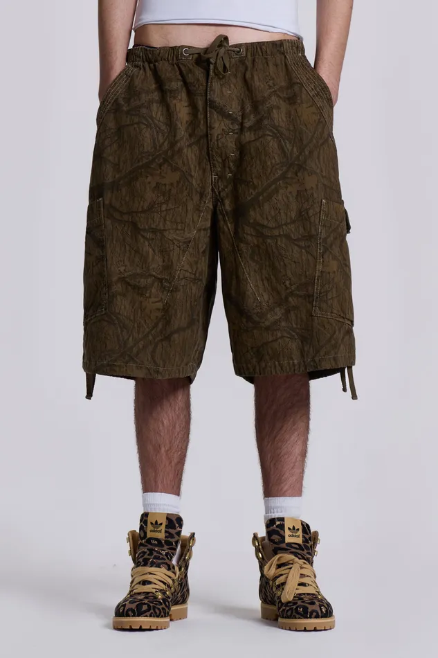 Bestsellers Men Shop Forest Camo Parachute Shorts Jaded London