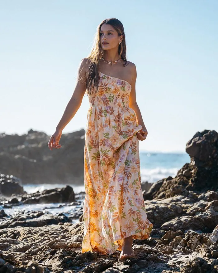 Billabong Dresses Warmer Days One Shoulder Maxi Dress Peach Whip 8211 Women