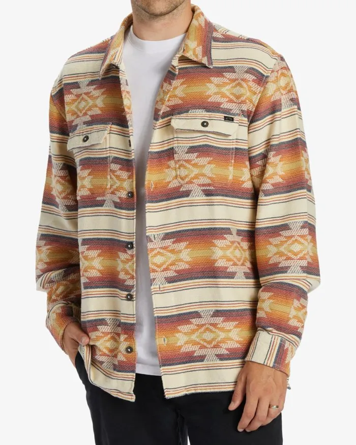 Billabong Flannels Offshore Jacquard Flannel Long Sleeve Shirt Gold 8211 Men