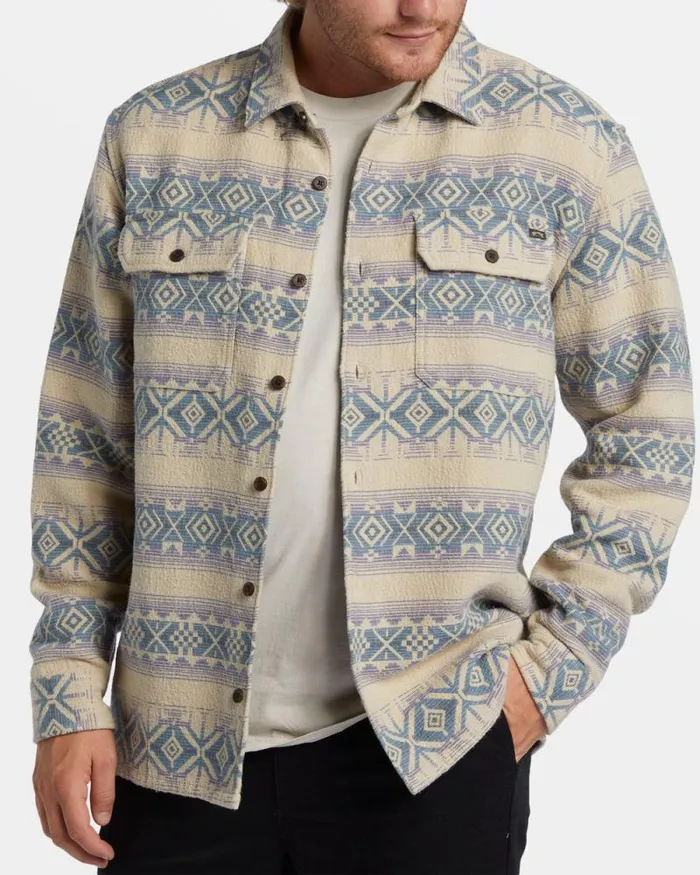 Billabong Flannels Offshore Jacquard Flannel Long Sleeve Shirt Taupe 8211 Men