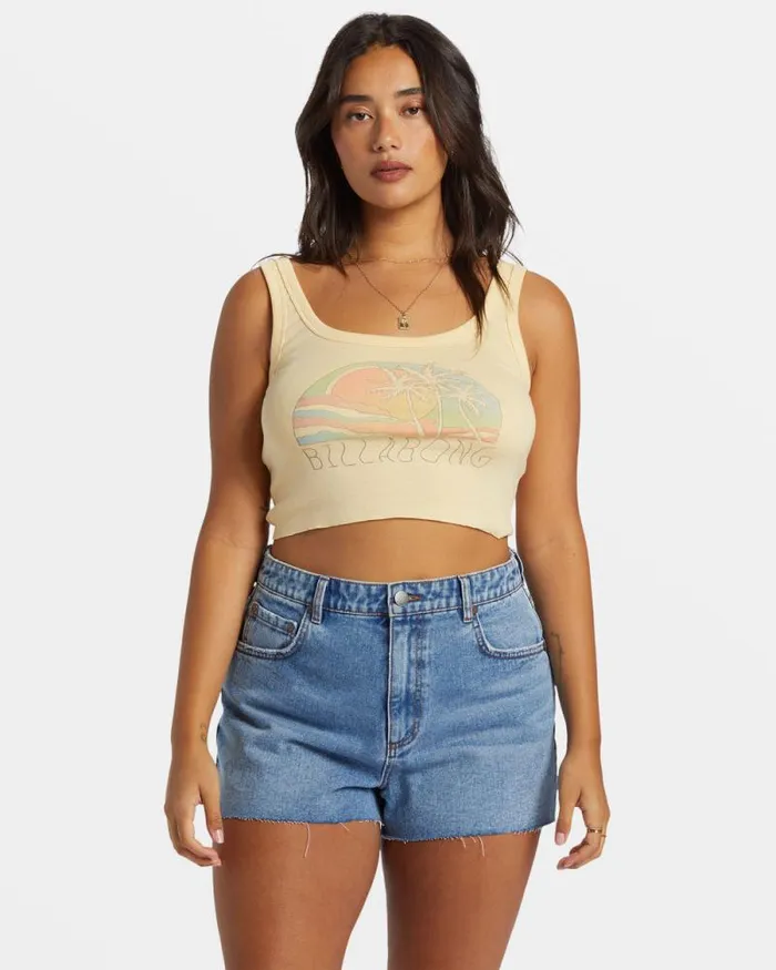 Billabong Graphic Tees and Tanks Escape To Nature Cropped Tank Top Retro Yellow 8211 Women
