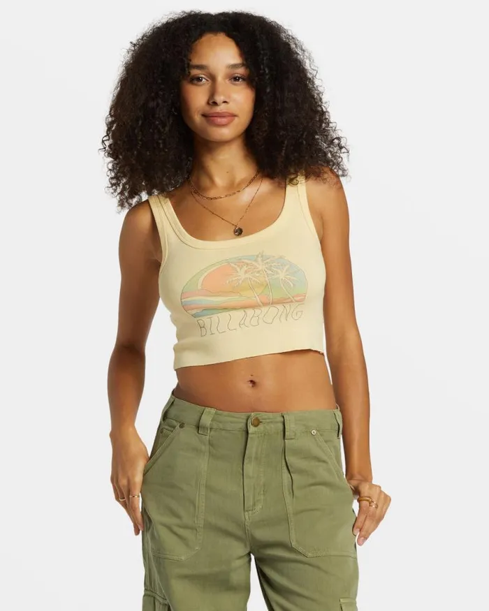 Billabong Graphic Tees and Tanks Escape To Nature Cropped Tank Top Retro Yellow 8211 Women
