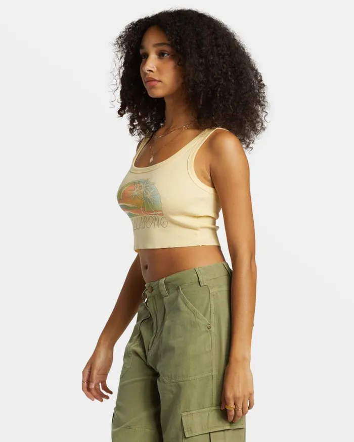 Billabong Graphic Tees and Tanks Escape To Nature Cropped Tank Top Retro Yellow 8211 Women