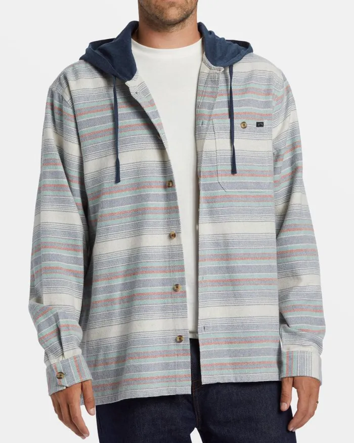 Billabong Hoodies and Fleece Baja Hooded Long Sleeve Flannel Shirt Slate Blue 8211 Men