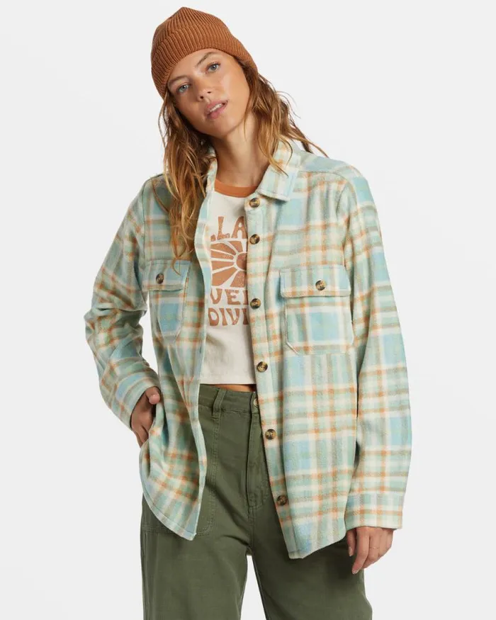 Billabong Sweatshirts and Fleece Forge Fleece Flannel Jacket Blue Haze 8211 Women