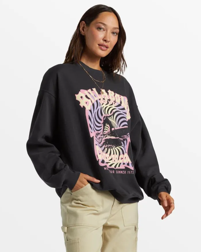 Billabong Sweatshirts and Fleece Ride In Oversized Crewneck Sweatshirt Black Sands 8211 Women