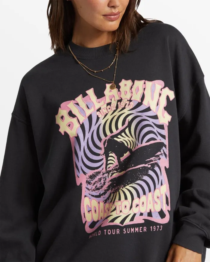 Billabong Sweatshirts and Fleece Ride In Oversized Crewneck Sweatshirt Black Sands 8211 Women