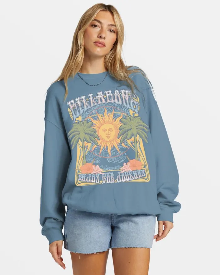 Billabong Sweatshirts and Fleece Ride In Oversized Crewneck Sweatshirt Blue Shadow 8211 Women Billabong Sweatshirts and Fleece Ride In Oversized Crewneck Sweatshirt Blue Shadow 8211 Women