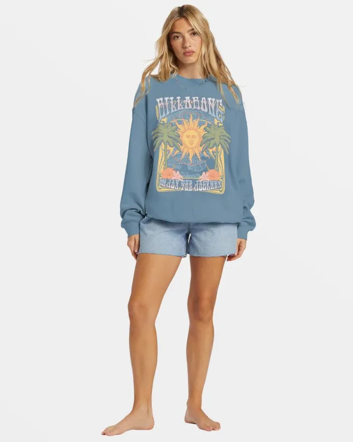 Billabong Sweatshirts and Fleece Ride In Oversized Crewneck Sweatshirt Blue Shadow 8211 Women