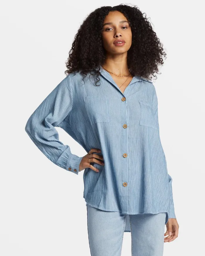 Billabong Tops Swell Oversized Long Sleeve Shirt Blue Shadow 8211 Women Billabong Tops Swell Oversized Long Sleeve Shirt Blue Shadow 8211 Women