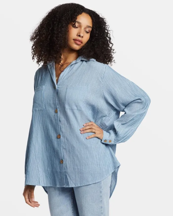 Billabong Tops Swell Oversized Long Sleeve Shirt Blue Shadow 8211 Women Billabong Tops Swell Oversized Long Sleeve Shirt Blue Shadow 8211 Women