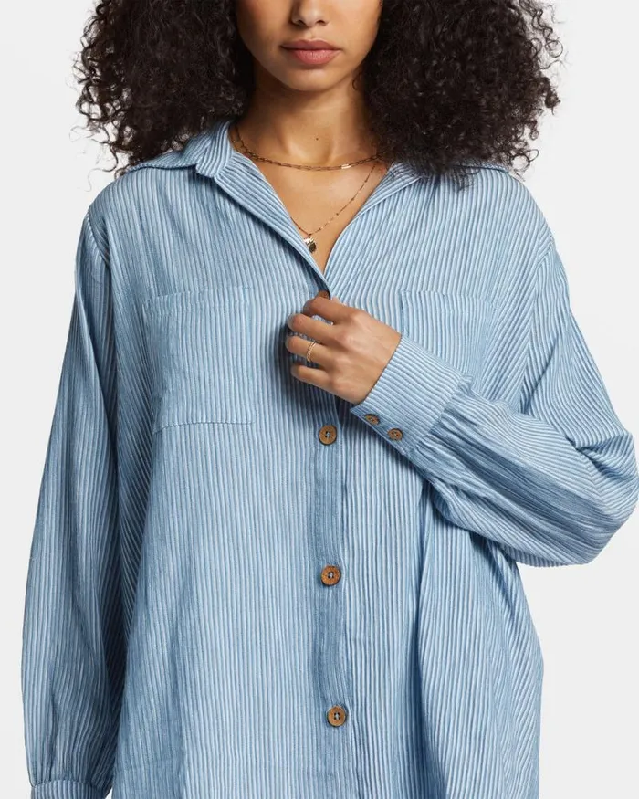 Billabong Tops Swell Oversized Long Sleeve Shirt Blue Shadow 8211 Women Billabong Tops Swell Oversized Long Sleeve Shirt Blue Shadow 8211 Women
