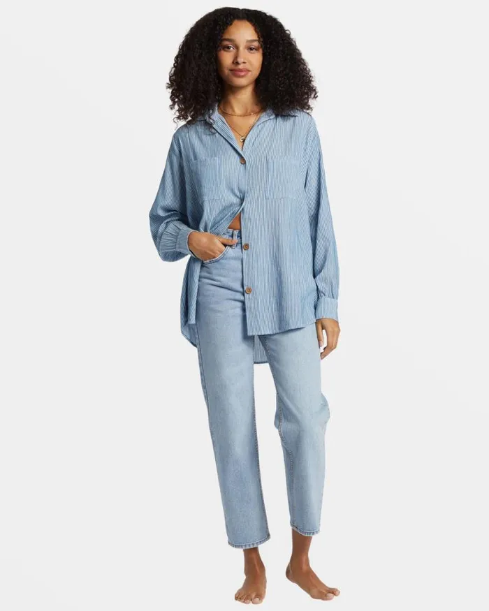 Billabong Tops Swell Oversized Long Sleeve Shirt Blue Shadow 8211 Women Billabong Tops Swell Oversized Long Sleeve Shirt Blue Shadow 8211 Women
