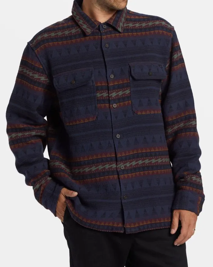 Billabong Wave Washed Essentials Offshore Jacquard Flannel Long Sleeve Shirt Dusty Navy 8211 Men