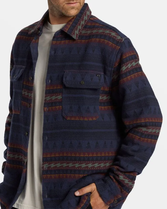 Billabong Wave Washed Essentials Offshore Jacquard Flannel Long Sleeve Shirt Dusty Navy 8211 Men