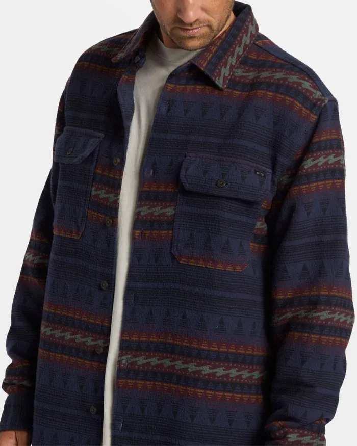 Billabong Wave Washed Essentials Offshore Jacquard Flannel Long Sleeve Shirt Dusty Navy 8211 Men