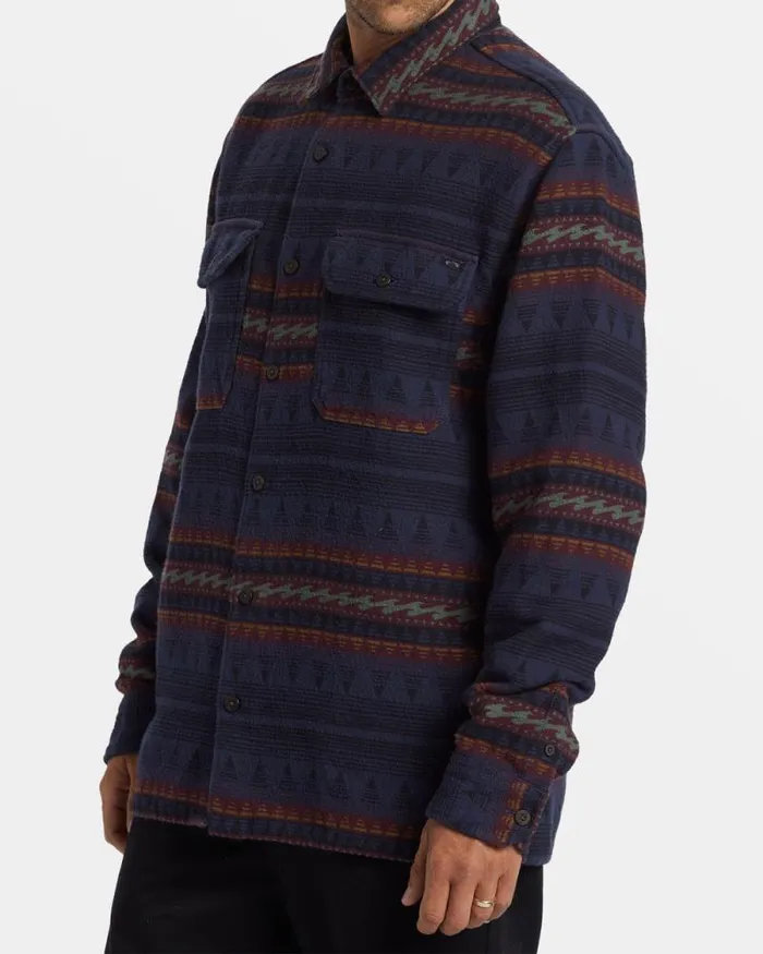 Billabong Wave Washed Essentials Offshore Jacquard Flannel Long Sleeve Shirt Dusty Navy 8211 Men